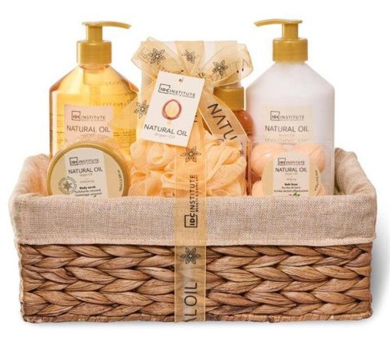 CESTA DE MIMBRE CON 8 PRODUCTOS ACEITE NATURAL "Aceite de Argán" - IDC INSTITUTE