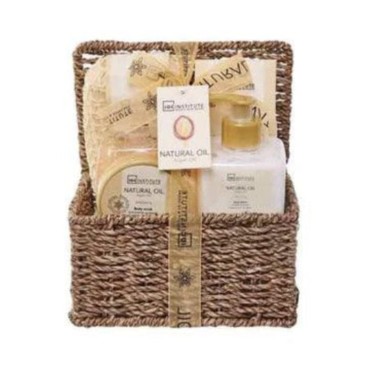 CAJA DE MIMBRE CON 4 PRODUCTOS ACEITE NATURAL "Aceite de Argán" - IDC INSTITUTE